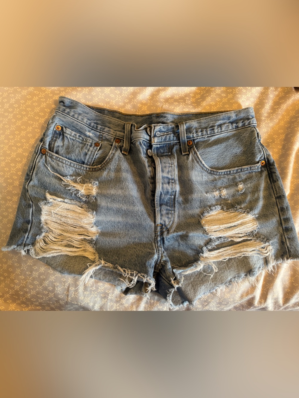 Levis Light Blue Denim Shorts with Frayed Hem